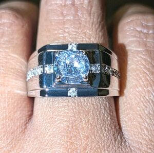 Round Cut Lab Created Diamond Men's Engagement Ring 14K White Gold Plated Sz 9